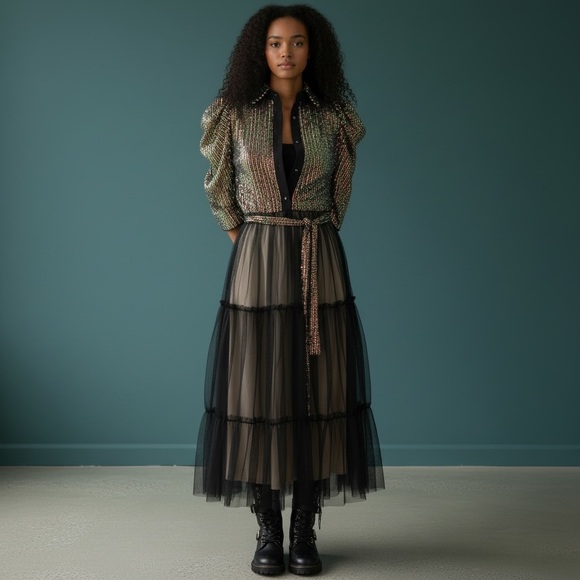 ❤️ Pastel Sequined Bodice x Tulle Gathered Saloon Skirt Maxi Dress - Picture 9 of 9